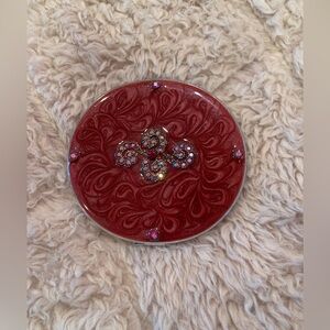 Burgundy Compact and Mirror with Rhinestones and Slip Case